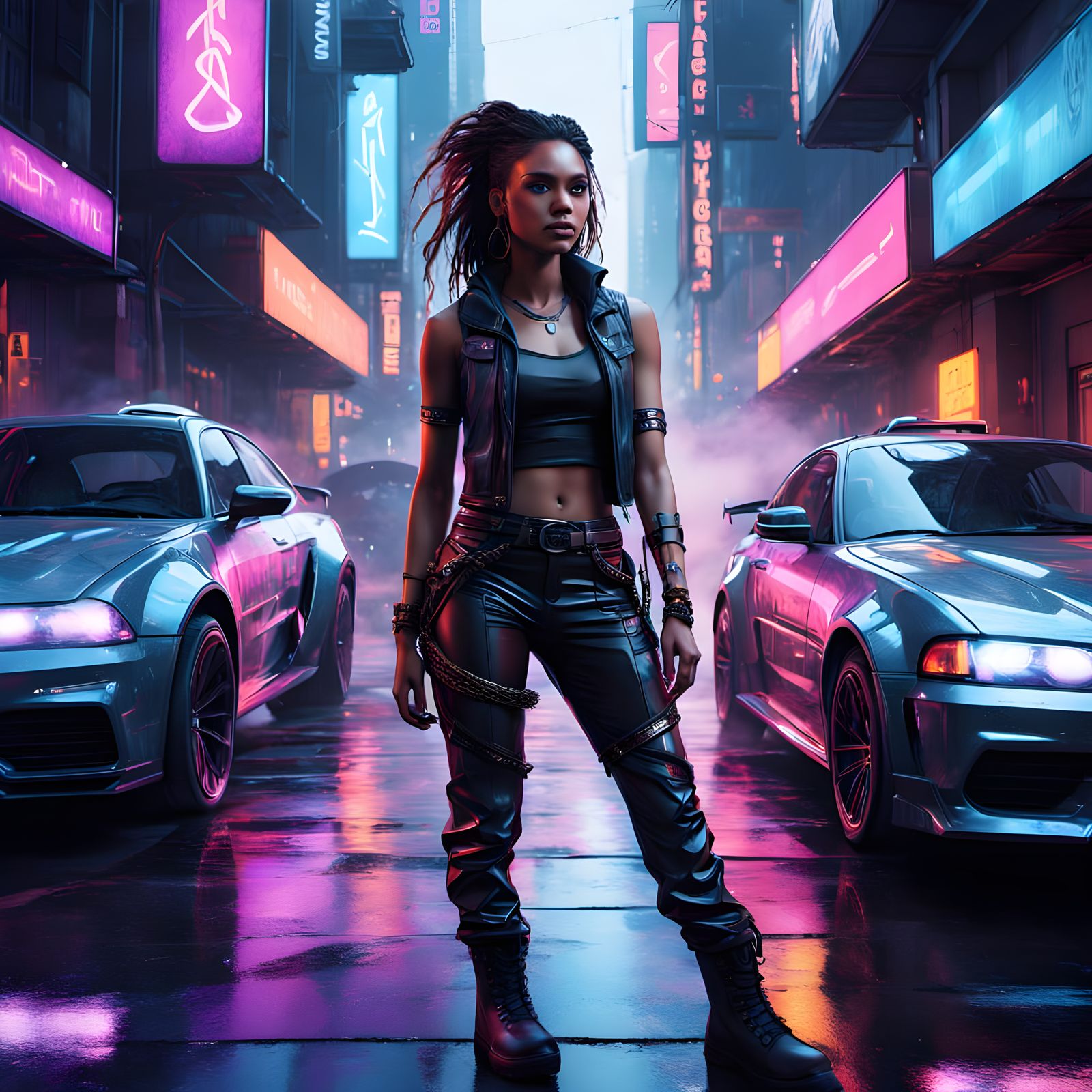 Surreal Cyberpunk Goddess in Vibrant South American Attire