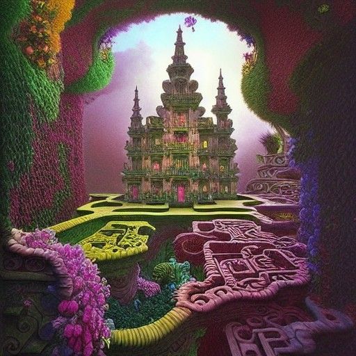 Surreal Flower Castle Inspired by Escher and Dali