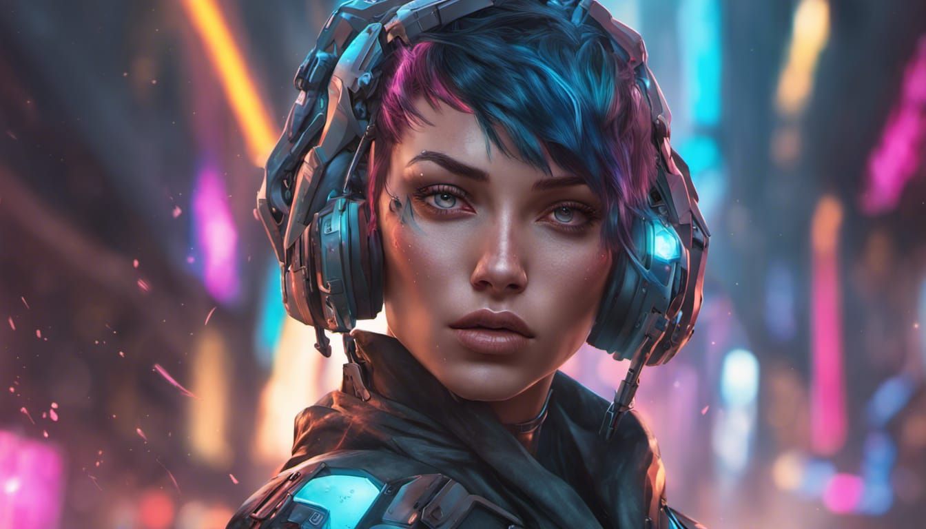 Cyberpunk Goddess Portrait in Neon Style