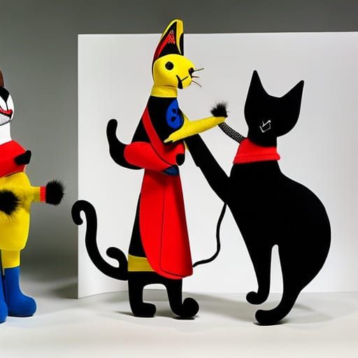 Puppet Cat with Cat Puppets in Surrealist Style