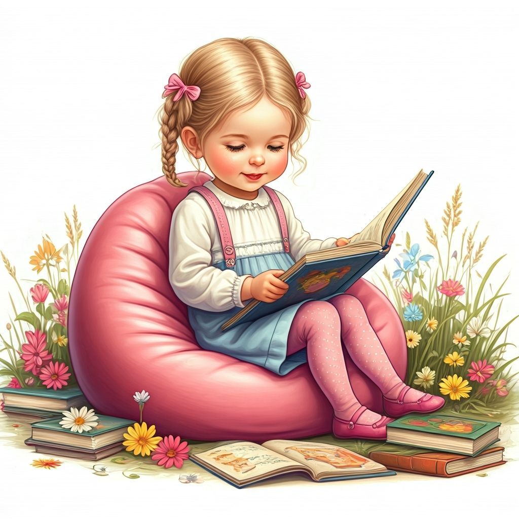 Charming Illustration of a Young Girl Reading