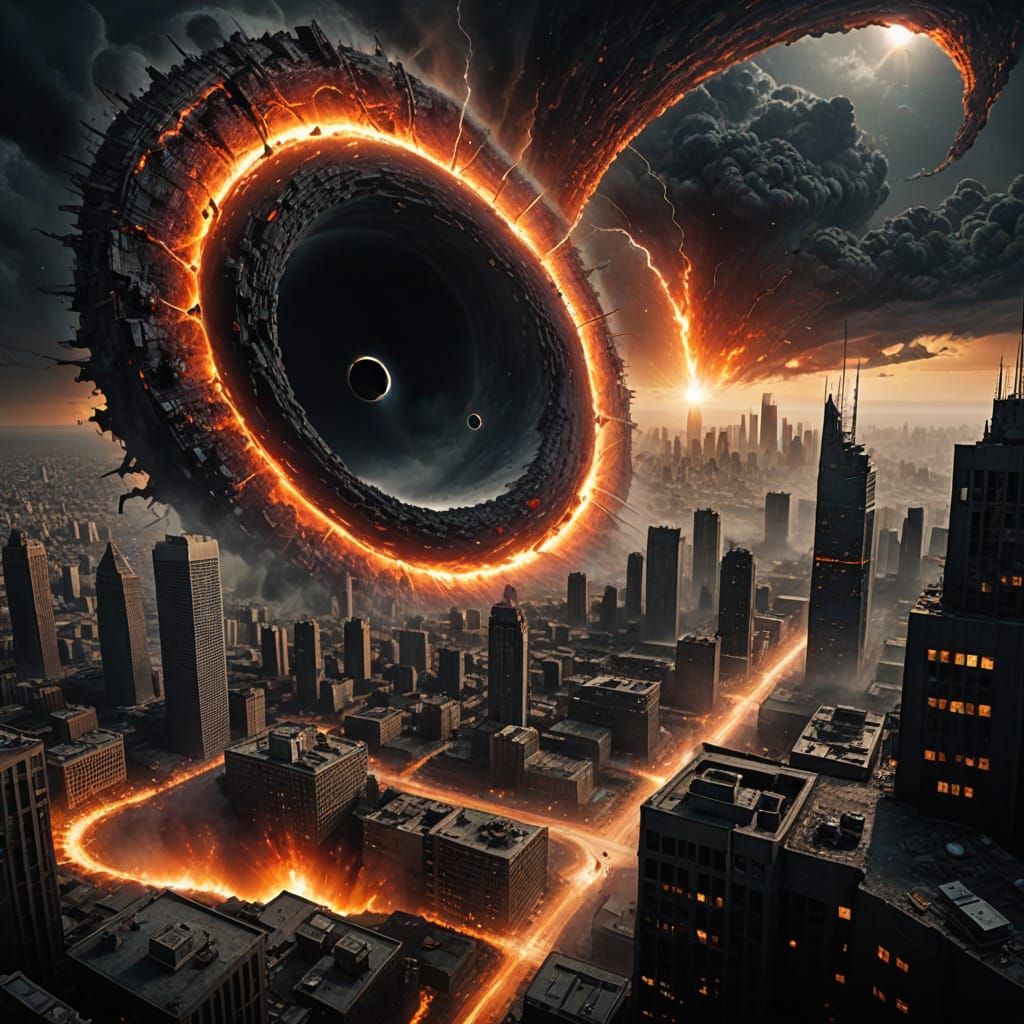 Black Hole Opens Above Apocalyptic Cityscape