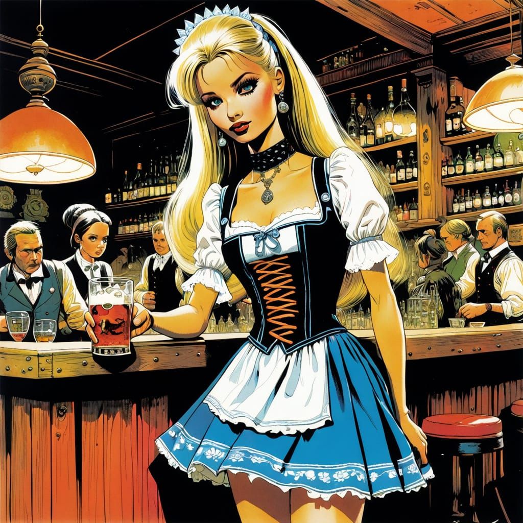 Barbie as Barmaid in Comic Art Style