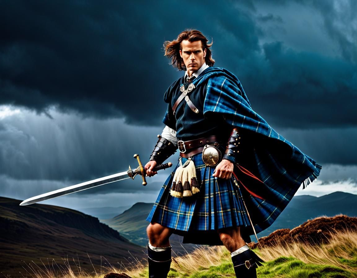 Highlander Connor MacLeod in Kilt with Sword