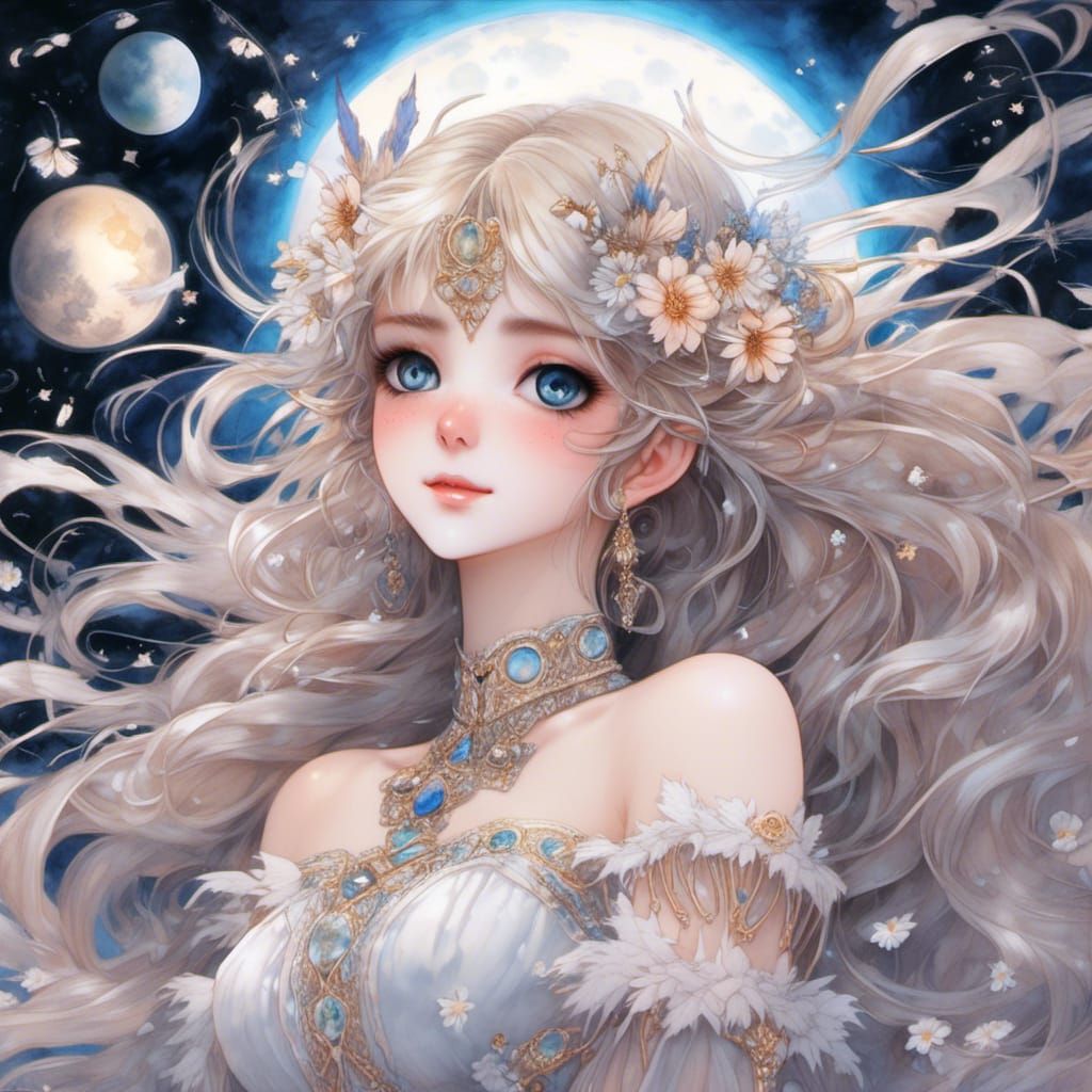 Anime Style: Joyful Woman with Prismatic Eyes