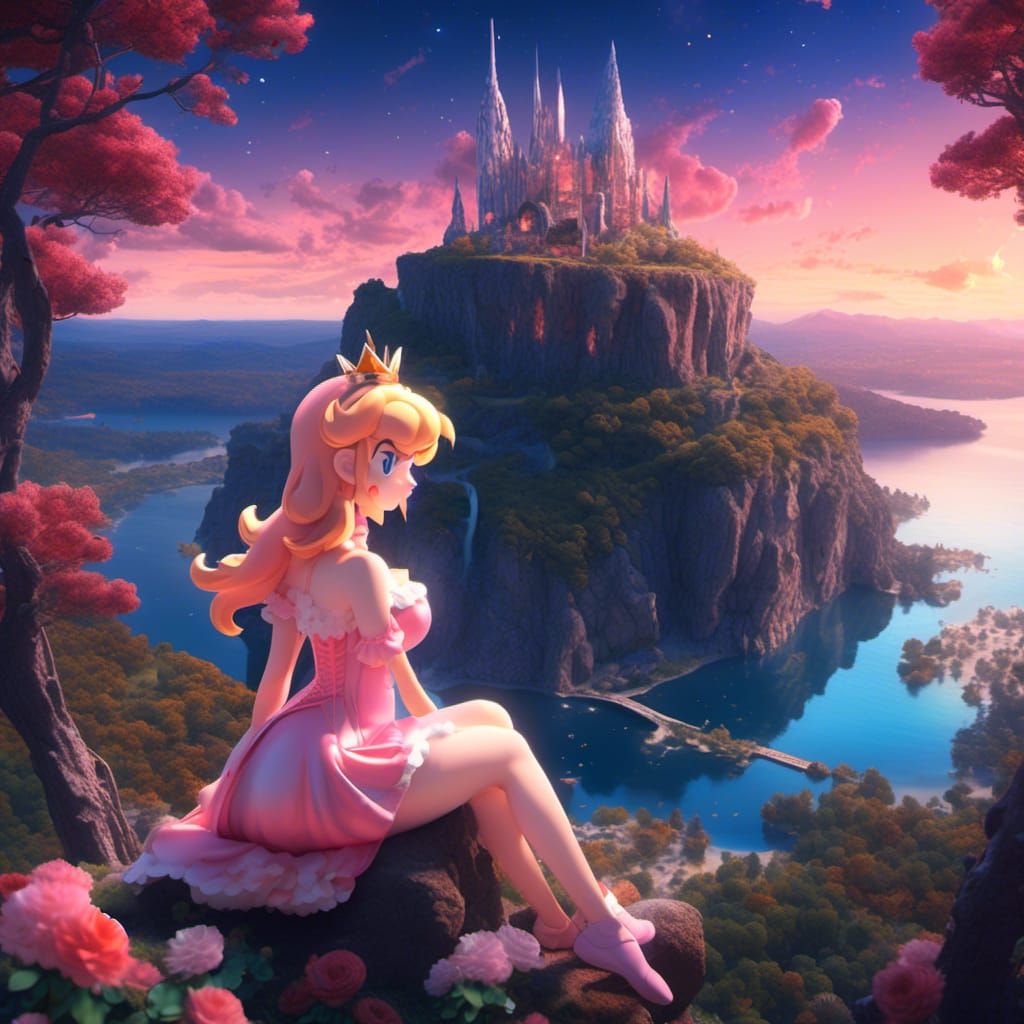 Princess Peach at National Park Lake: 2.5D Art
