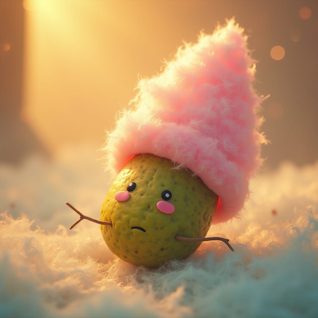 Whimsical Cotton Candy Pickle in Warm Summer Light
