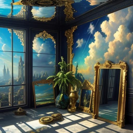 Ethereal Sky with Sunrays: 3D Digital Art