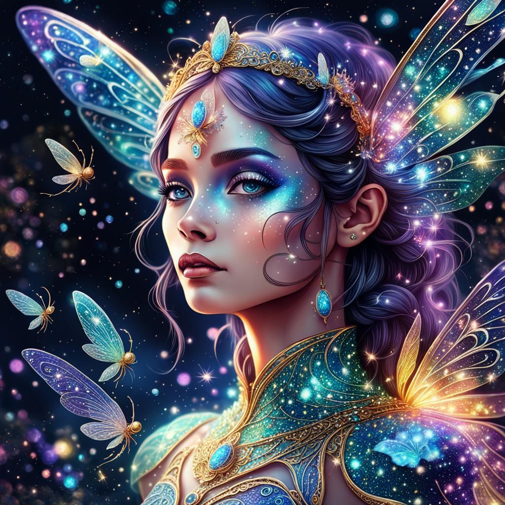 Sparkling Fairy with Fireflies and Glitter