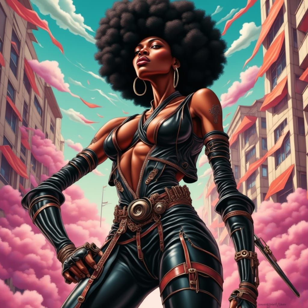 Futuristic Samurai: Beautiful Black Woman in Cyberpunk Style