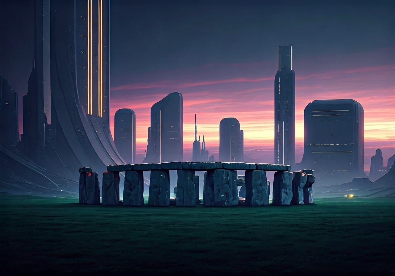 Futuristic Stonehenge Monument at Dusk