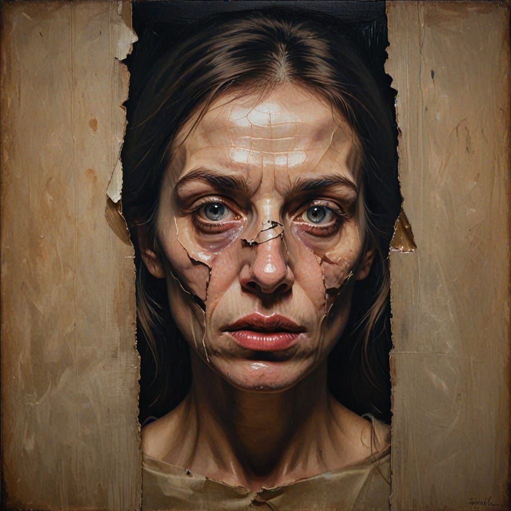 Surreal Distorted Portrait with Visible Features in Oil