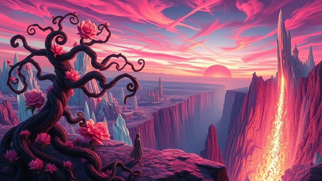 Surreal Love Landscape with Ethereal Figure