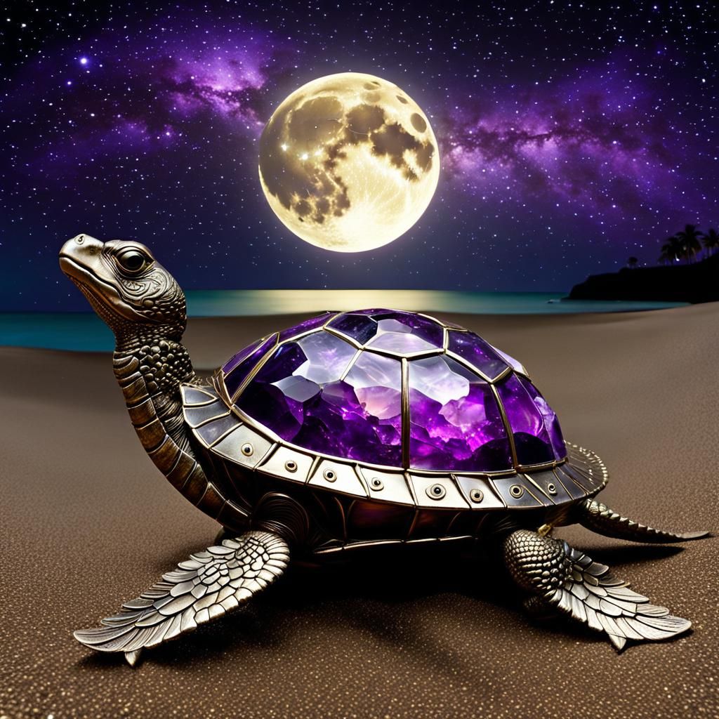 Steampunk Amethyst Turtle on Starry Beach