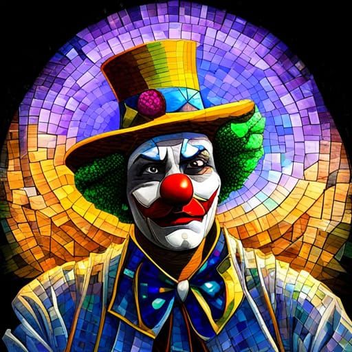 Clown's Stained Glass Mosaic Hat in 3D Op Art