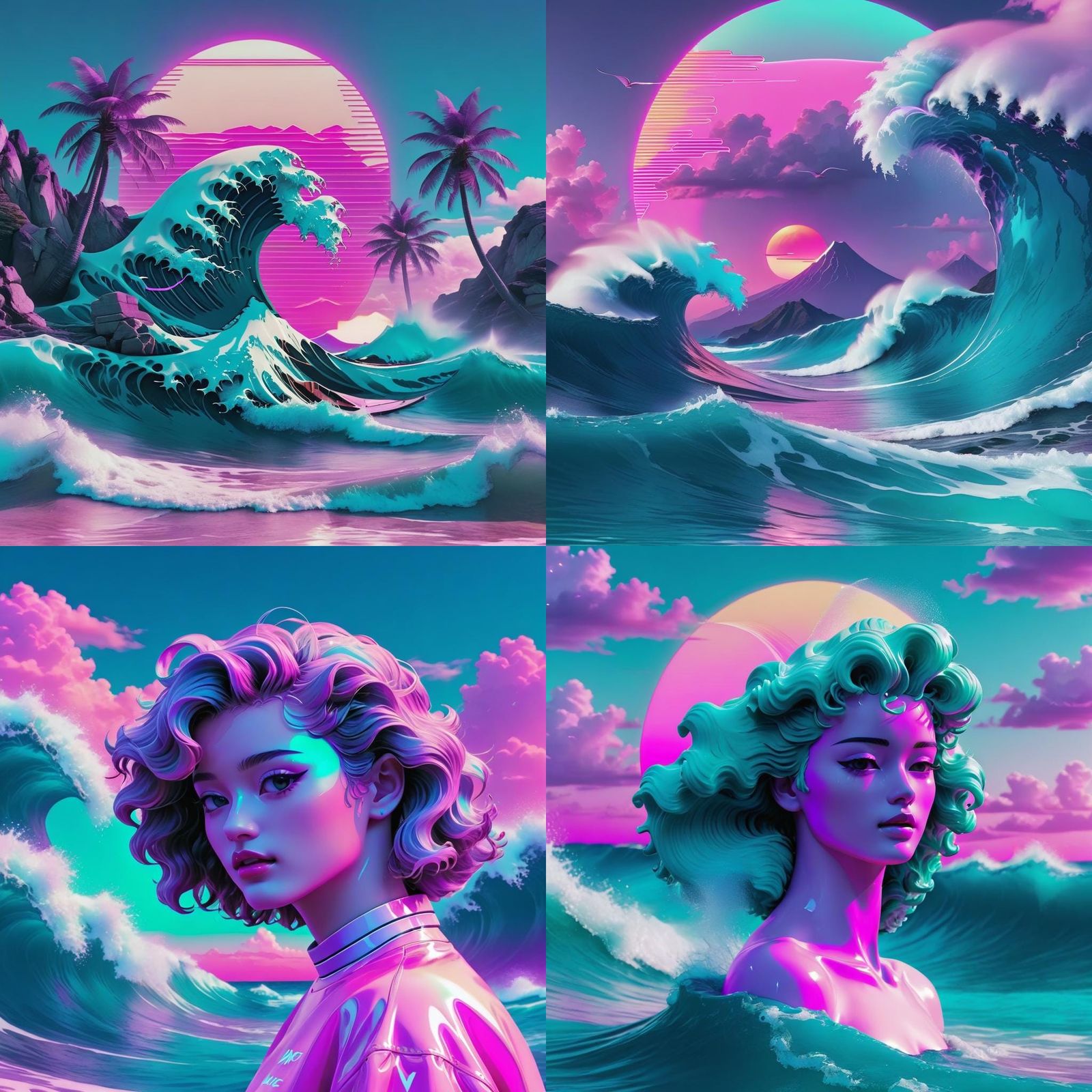 Vaporwave Aesthetic Scene with Retro Elements