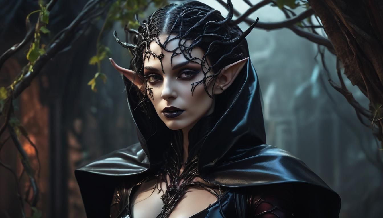 Dark Elf Priestess Portrait in Dark Fantasy Style