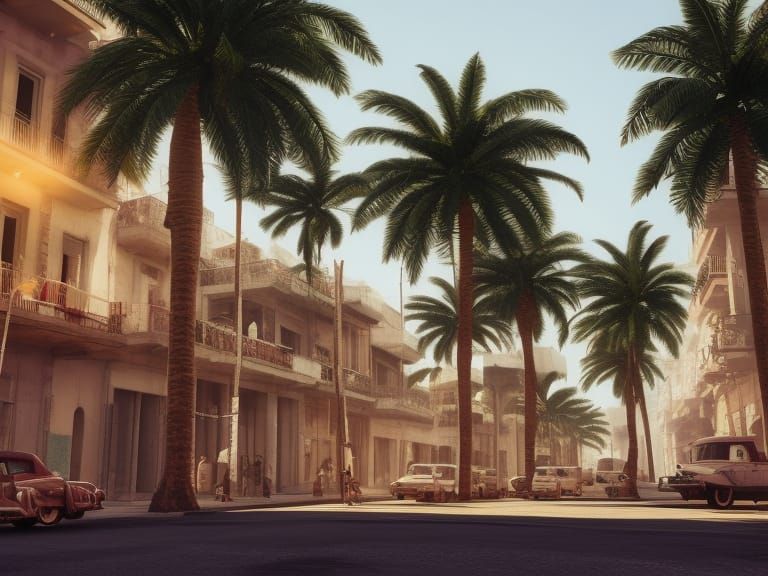 Havana Cuba Street Scene in 3D Cinematic Style
