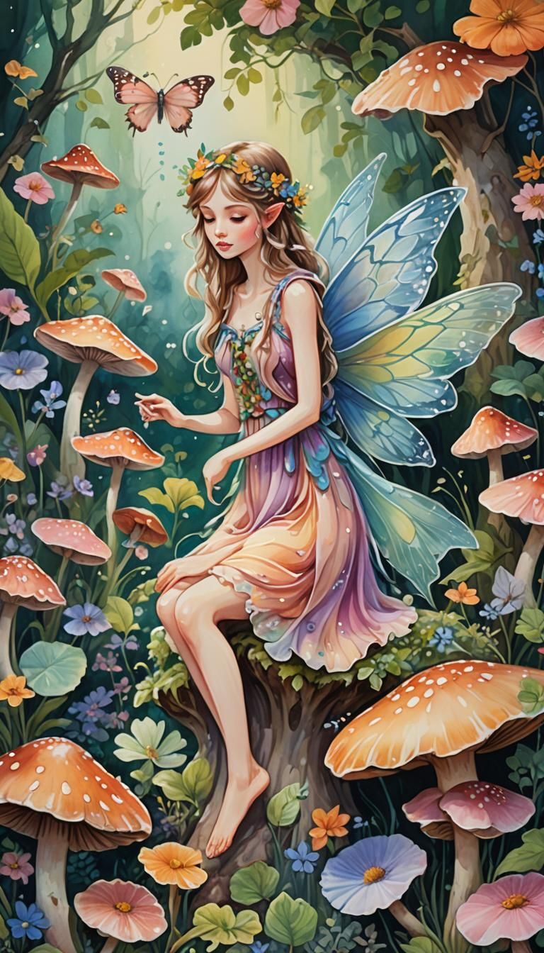 Enchanted Fairy in Dreamlike Gouache Painting