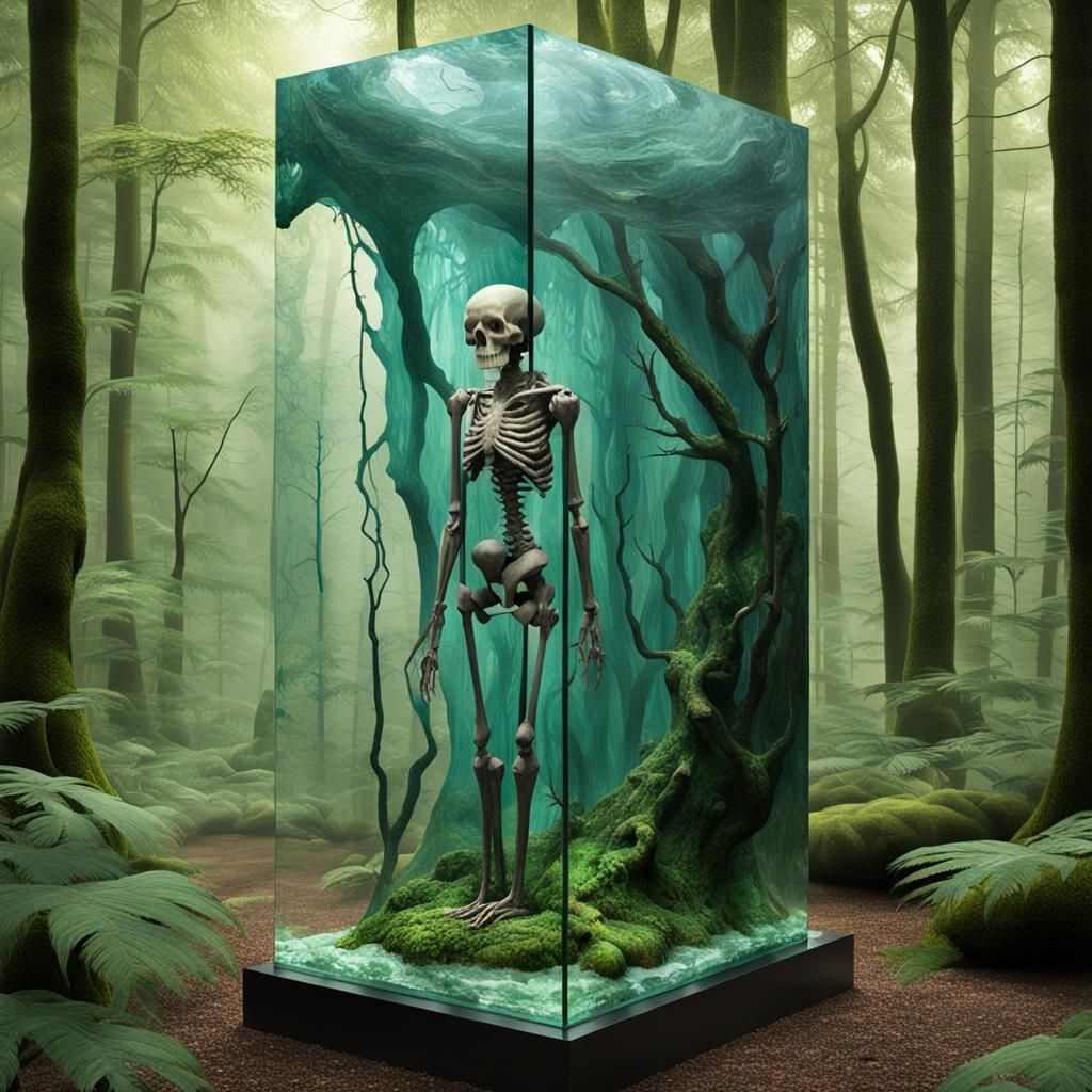 Forest in Glass Skull with Woman, Hyperrealistic Art