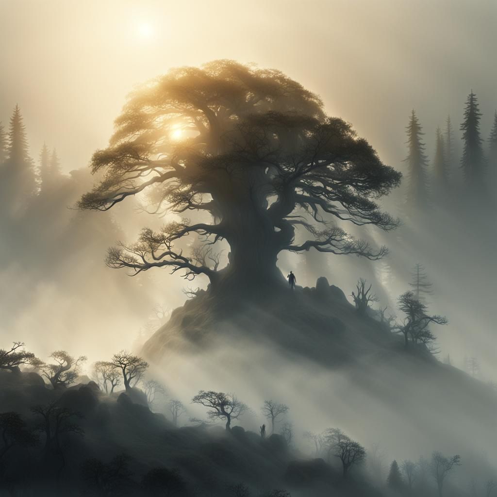 Misty Island Emerges from Eerie Fog