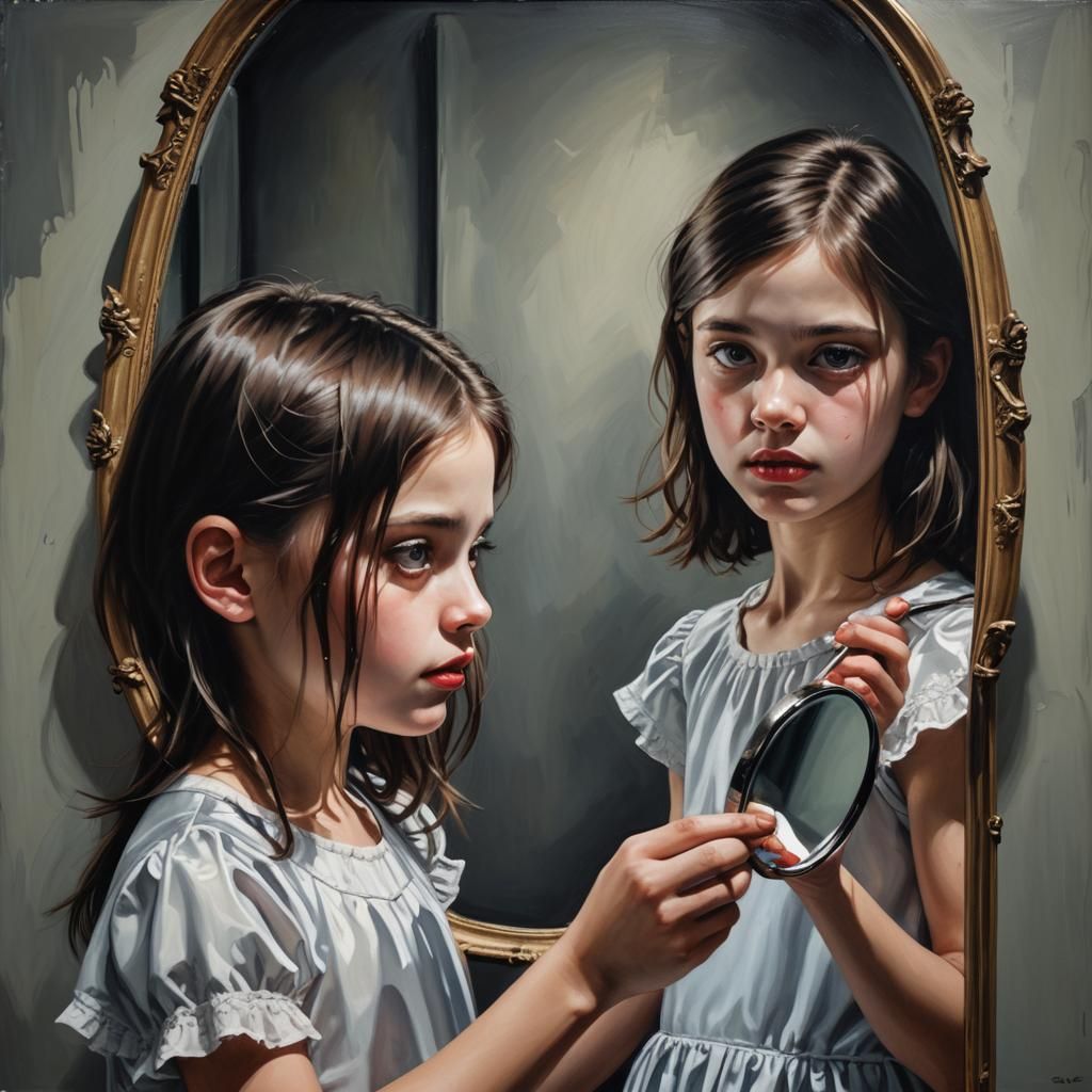 Girl with Mirror: Surreal Dual Identity