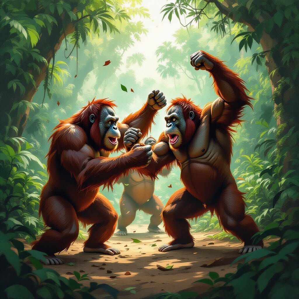 Orangutan Brawl in Vibrant Jungle