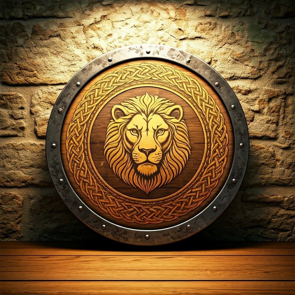Medieval Shield with Regal Lion Coat of Arms