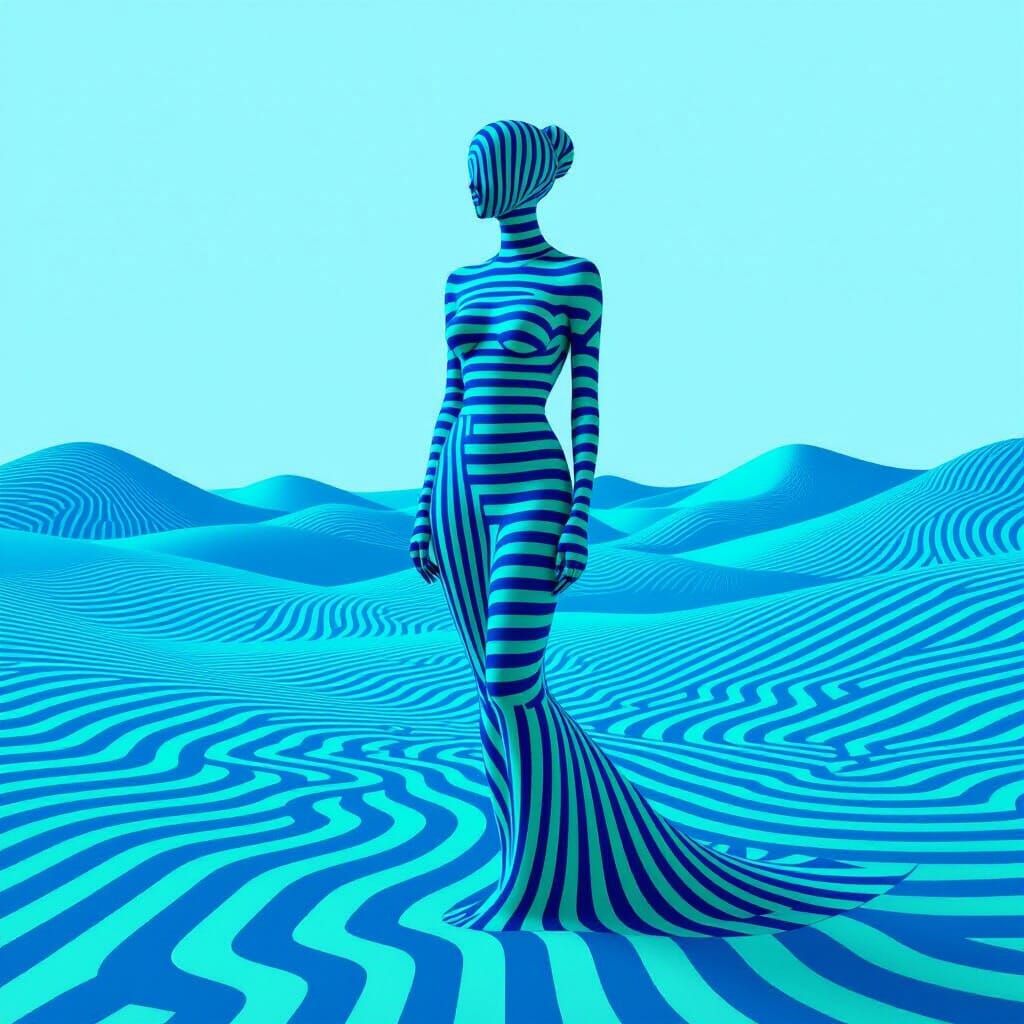 Surreal Female Figure in Abstract Landscape