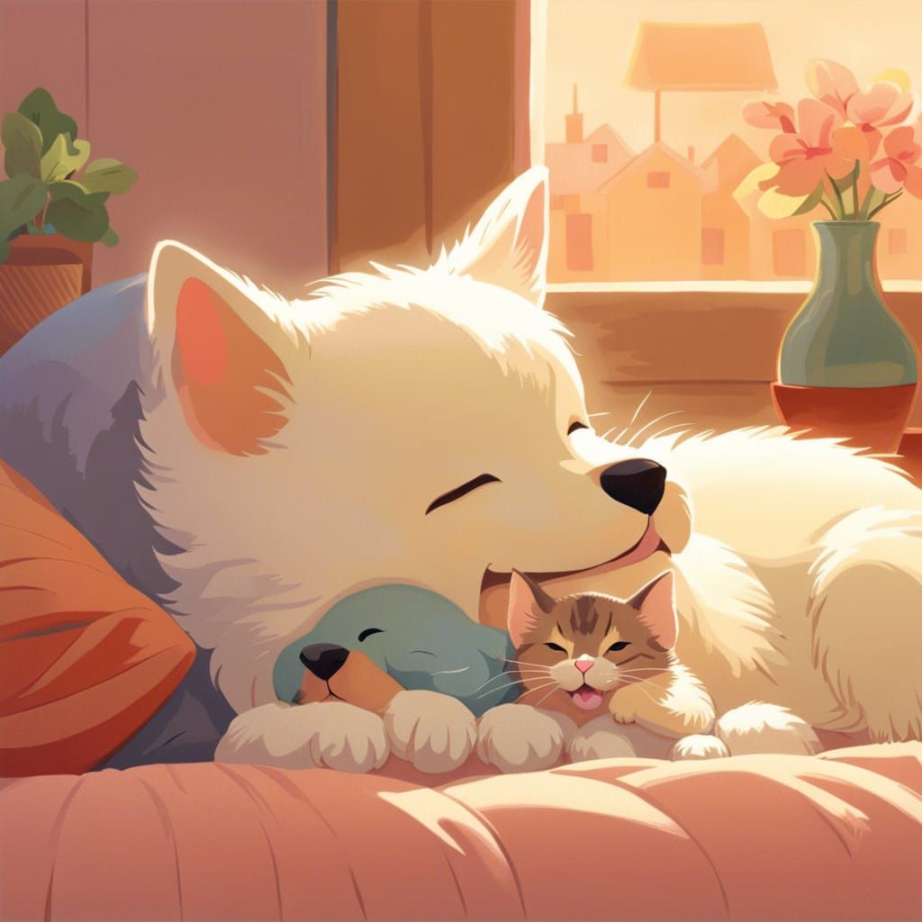Heartwarming Kitten and Dog Friendship, Studio Ghibli Style