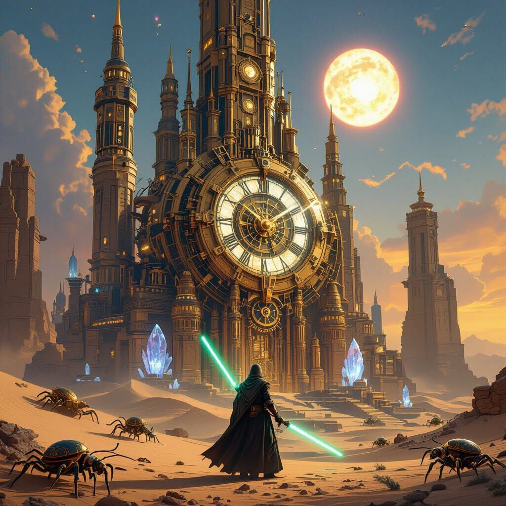 Clockwork City Rises From Desert Sands Under Twin Suns