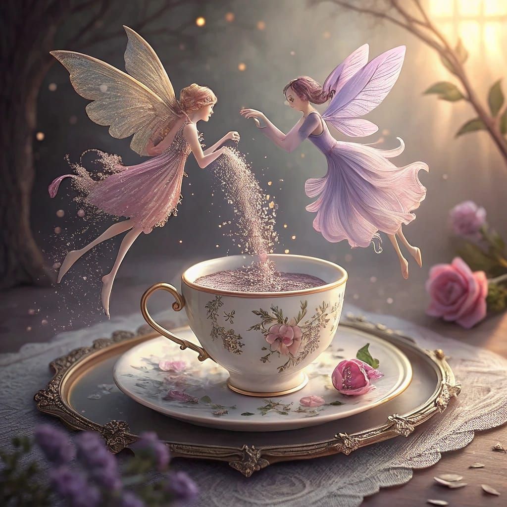 Whimsical Fairies in an English Tea Setting