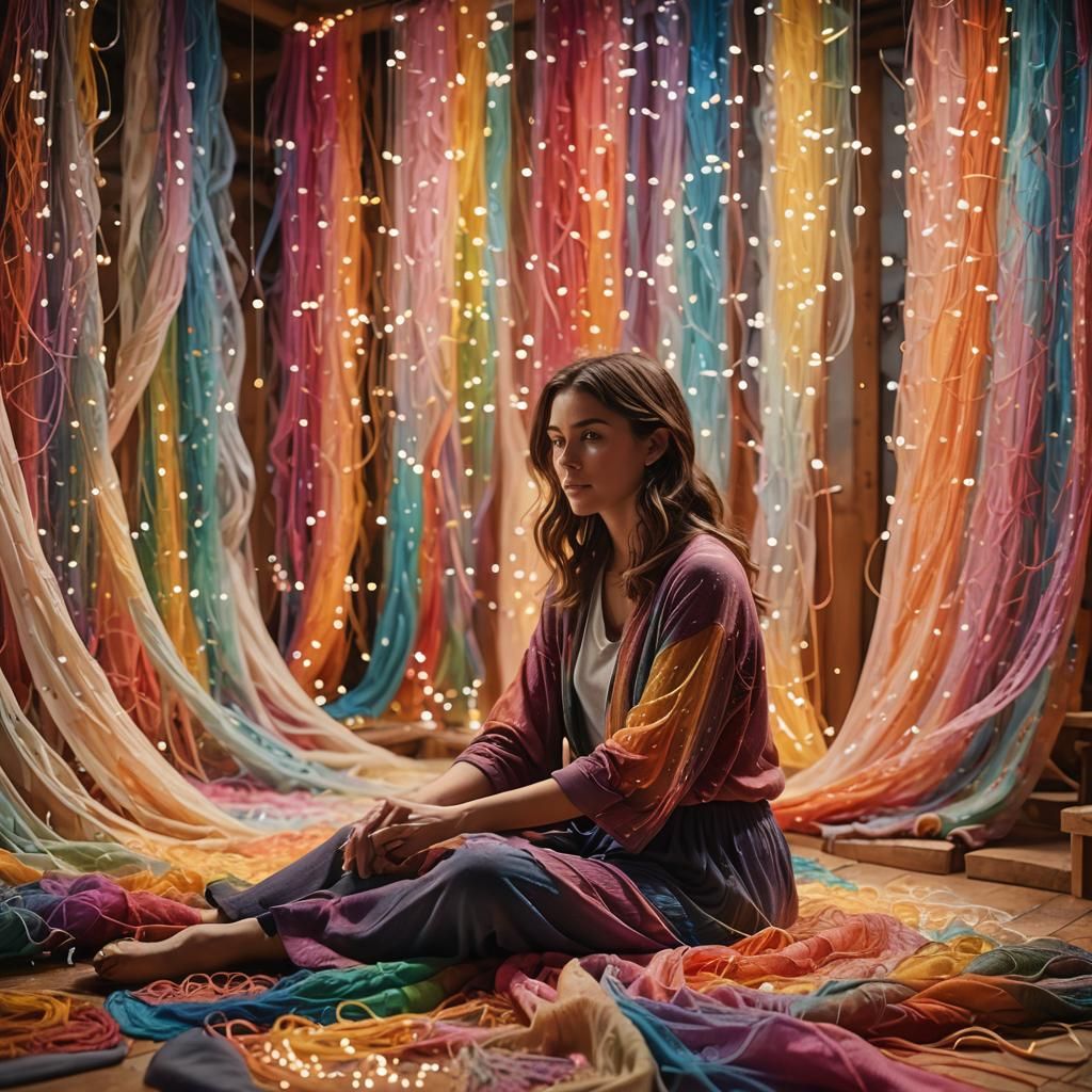 Futuristic Fabric Designer in Cozy Workshop