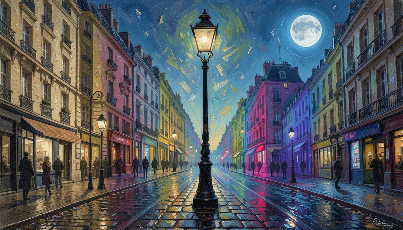 Chrono-Impressionist Parisian Street Scene with Layered Time