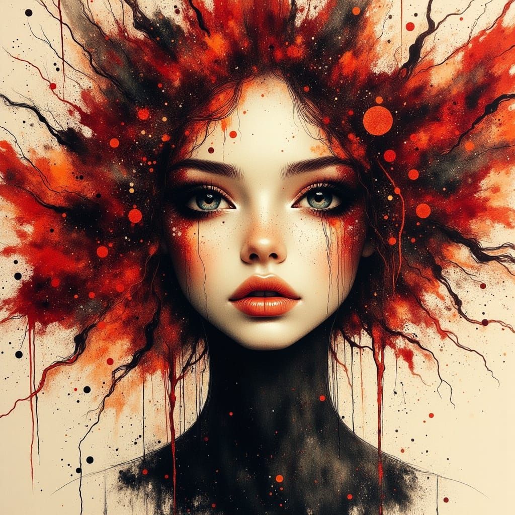 Gothic Goddess with Flowing Red Locks in a Romantic Gothic S...