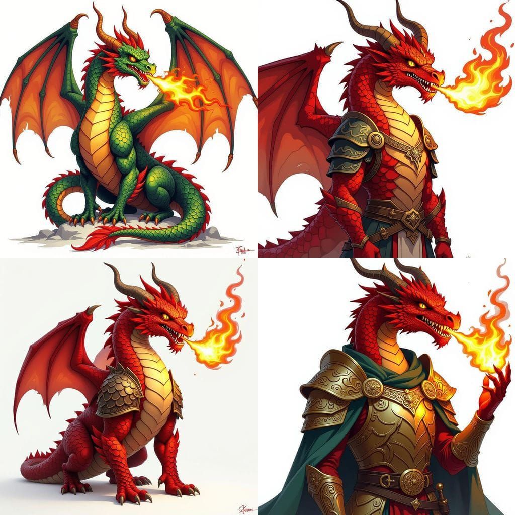 Celtic Red Dragon Breathing Fire on White