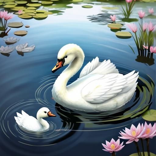 Cute Swan Bird Double Exposure in Anime Style