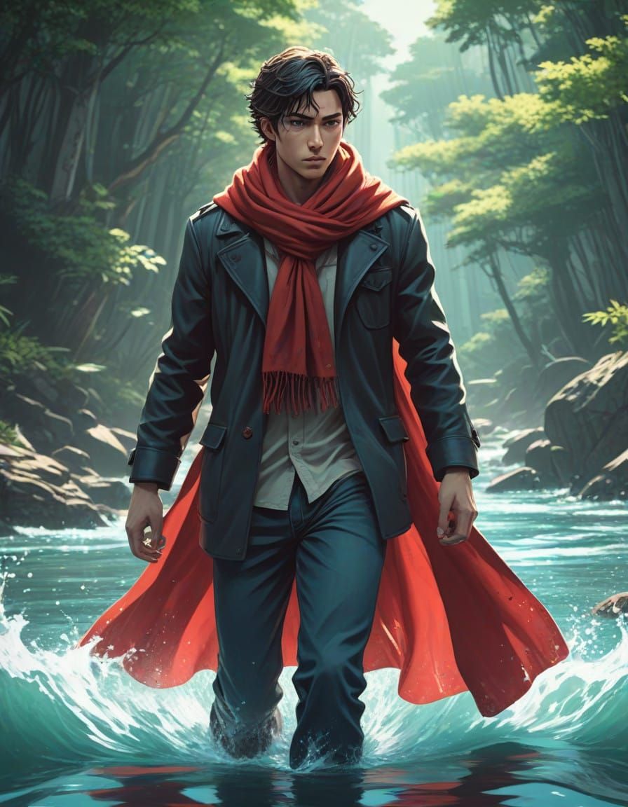 Akira-Inspired Manga Hero Walks Through Waves with Crimson S...