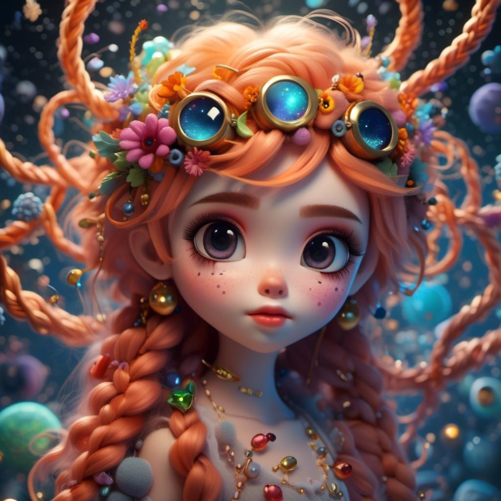 Adorable Girl with Copper Braid in Cosmic Starlight