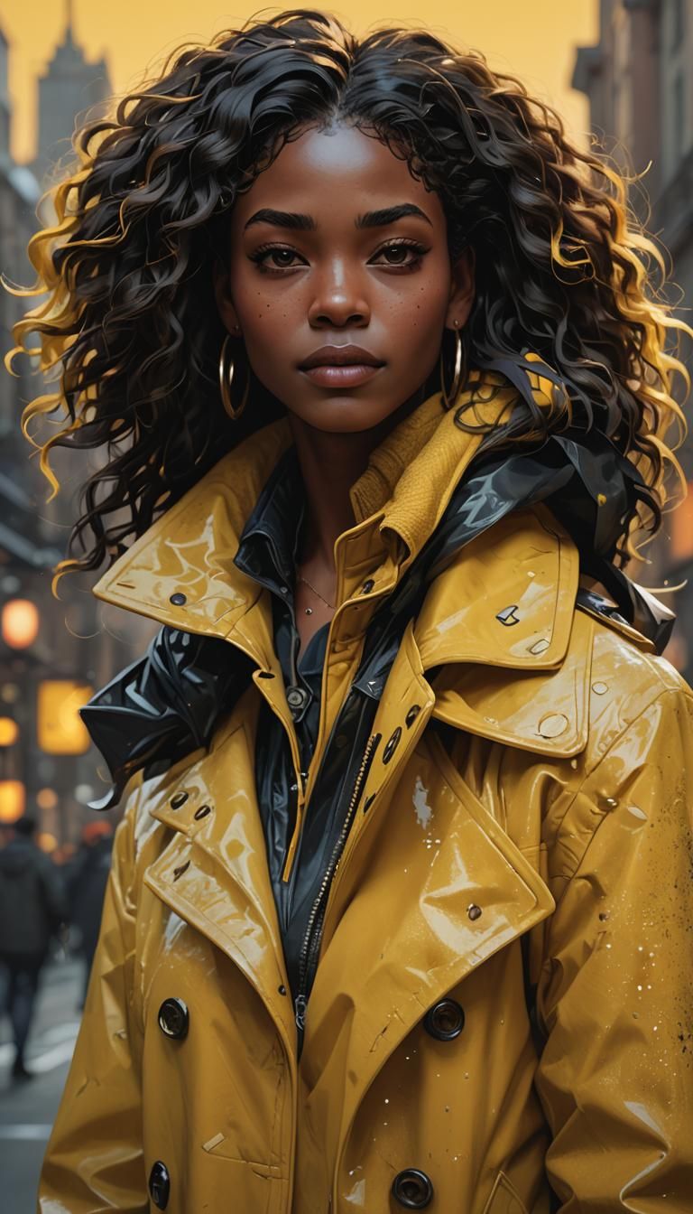 Black Woman in Yellow Coat: Hyperdetailed Art Portrait