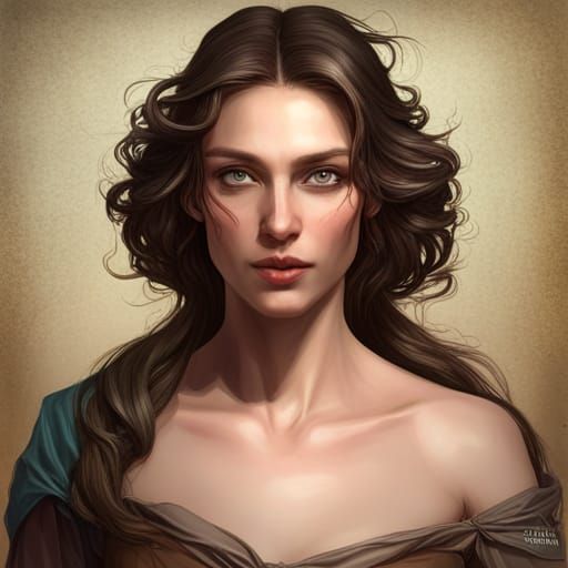 Elegant Medieval Lady Portrait in Art Nouveau Style