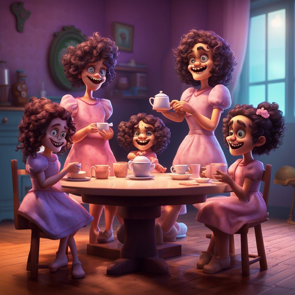Leatherface Hosting a Tea Party: Pixar-Style 3D Render