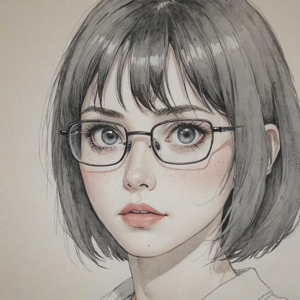 Manga Style Portrait of a Woman with Glasses