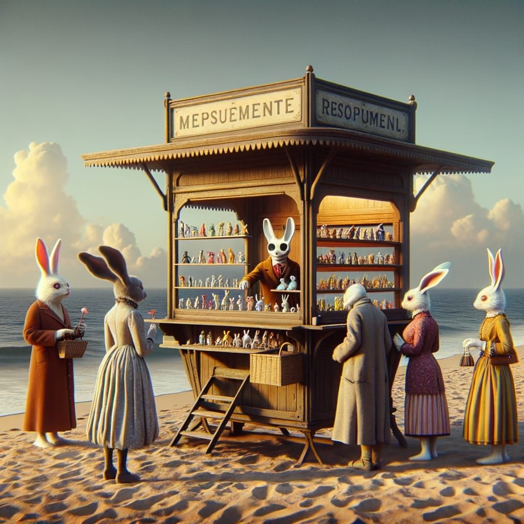 Surreal Beach Kiosk Run by Anthropomorphic Rabbits