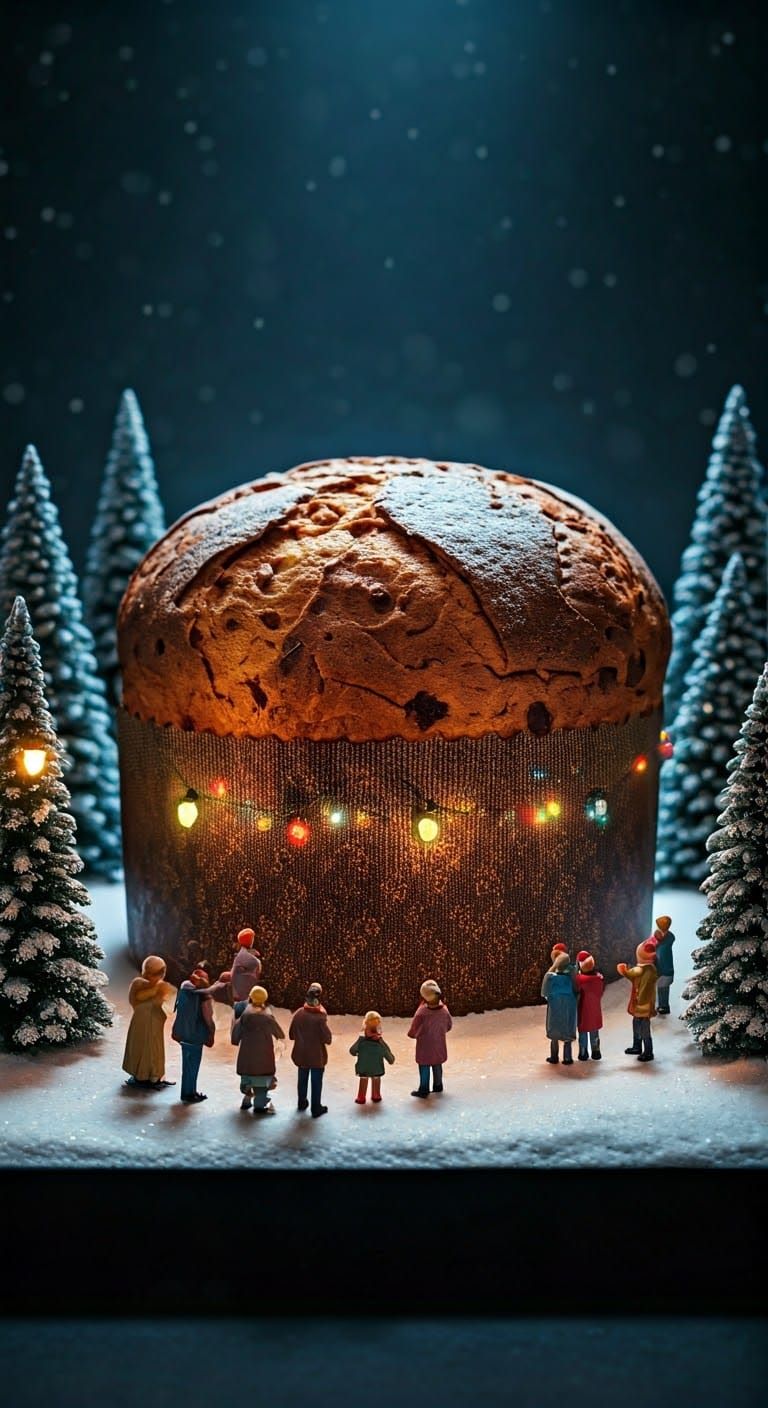 Miniature Christmas Scene Inside a Panettone Model