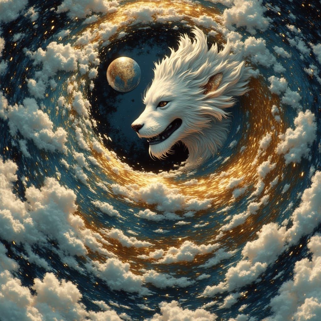 Glowing Liquid Wind Yin Yang with Stormy Clouds