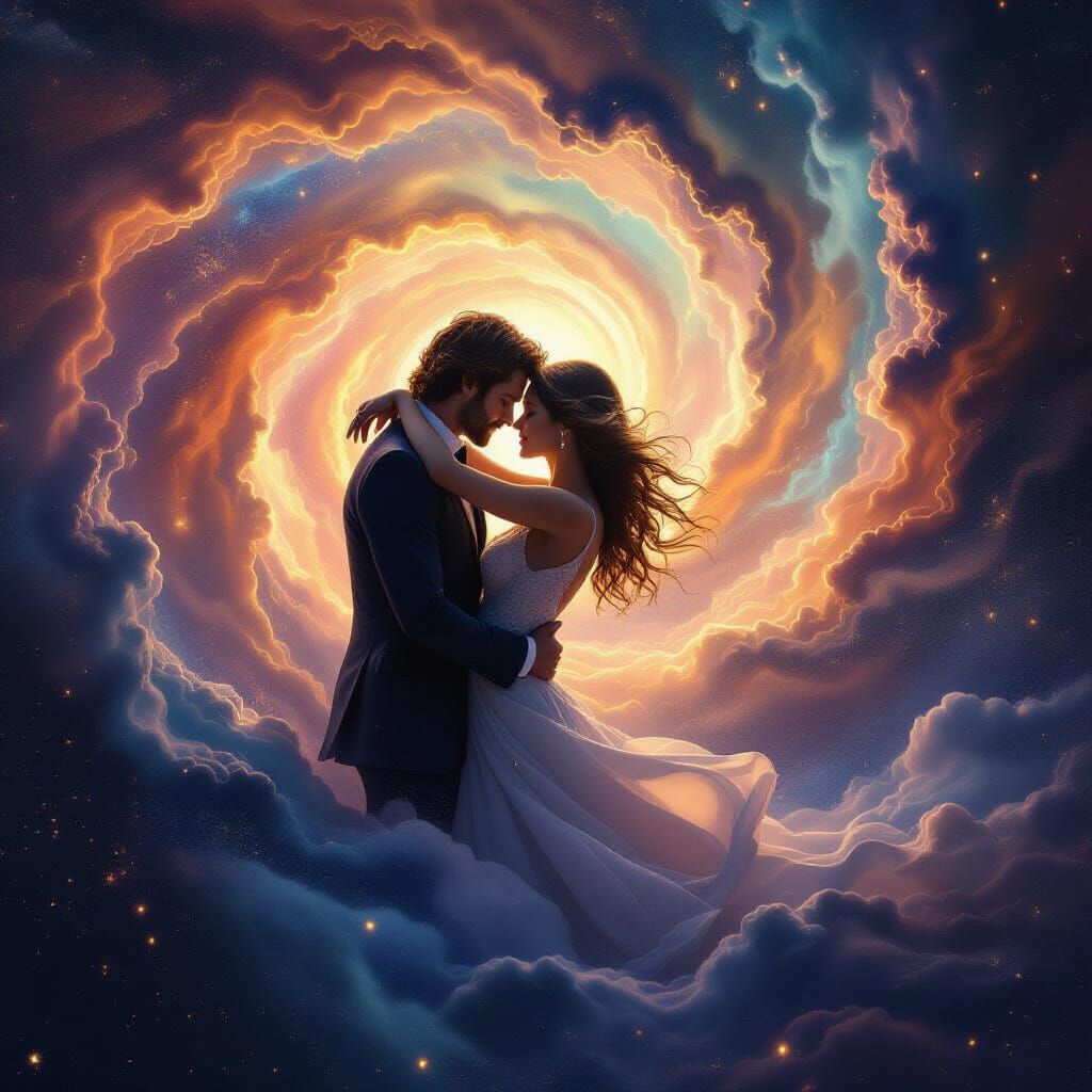 Cosmic Love Embrace in Starlight Vortex