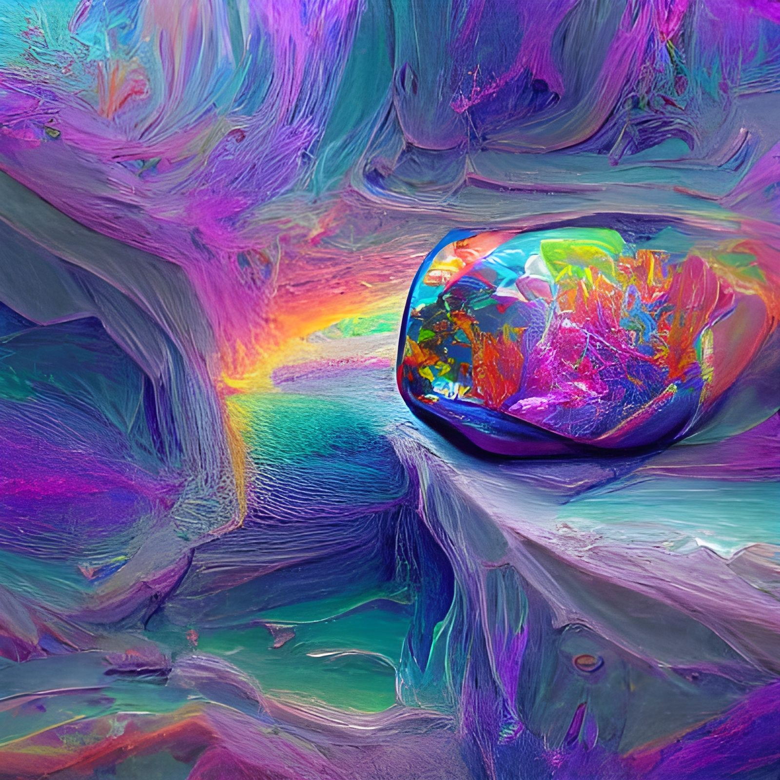 World Suspended Inside a Psychedelic Opal Stone