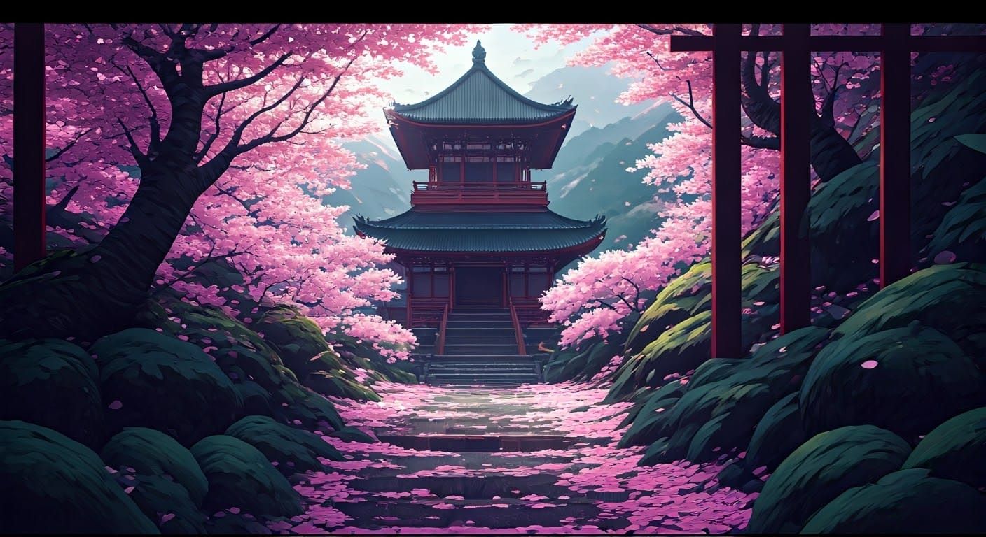 Surreal Cherry Blossom Fantasy in Deep Color