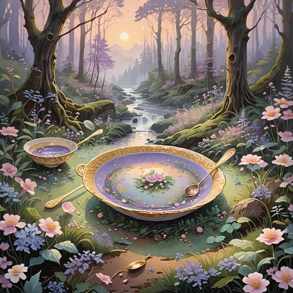 Ethereal Fantasy: Dish and Spoon in Misty Forest